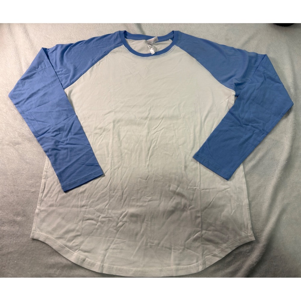 Royal Avalon Mens Sky Blue Raglan Tee Long Sleeve Cotton Curved Hem Shirt L